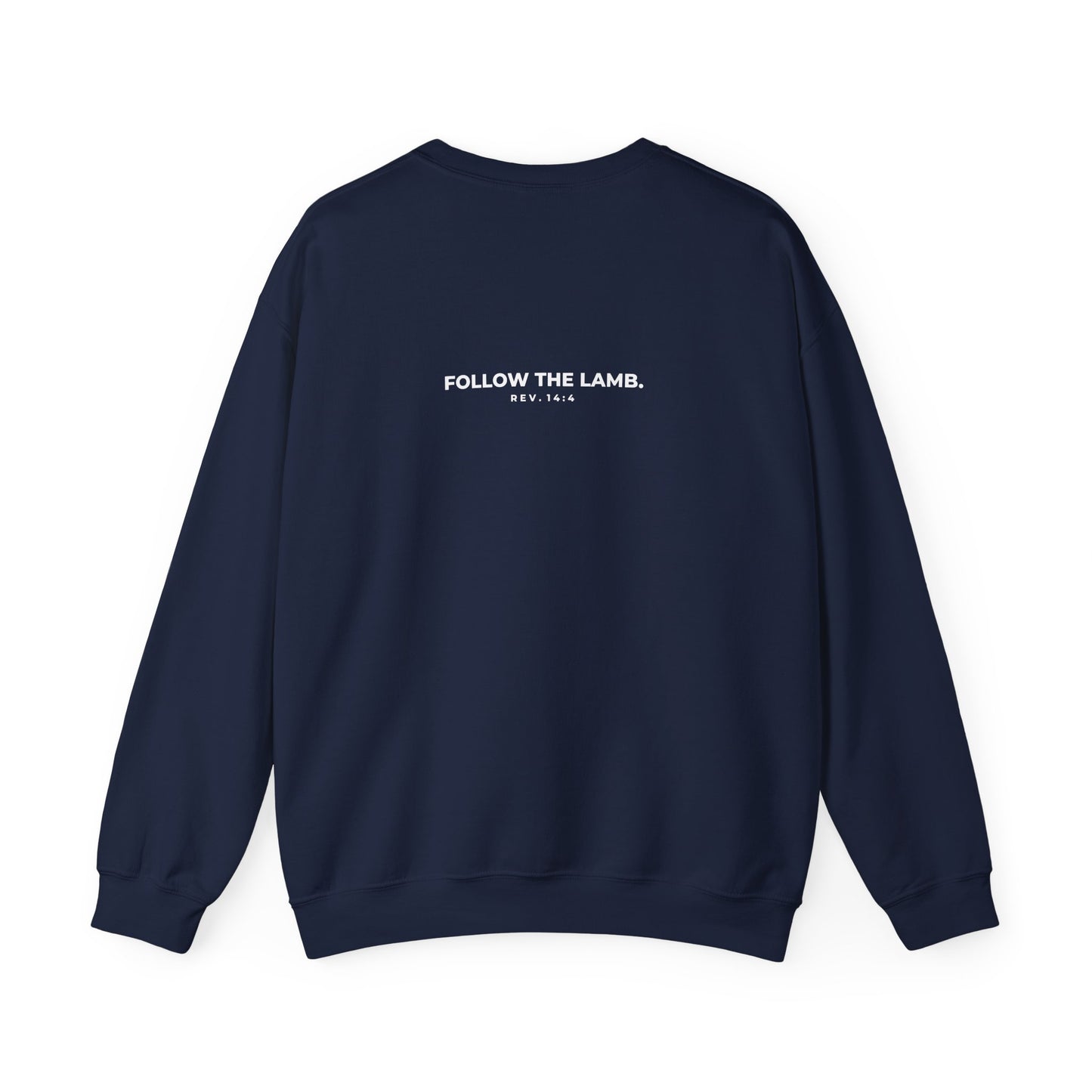 Crewneck Sweatshirt — 'When Men Play God' Beasts Linework Graphic with 'Follow the Lamb' Back Text