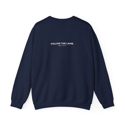 Crewneck Sweatshirt — 'When Men Play God' Beasts Graphic with 'Follow the Lamb' Back Text