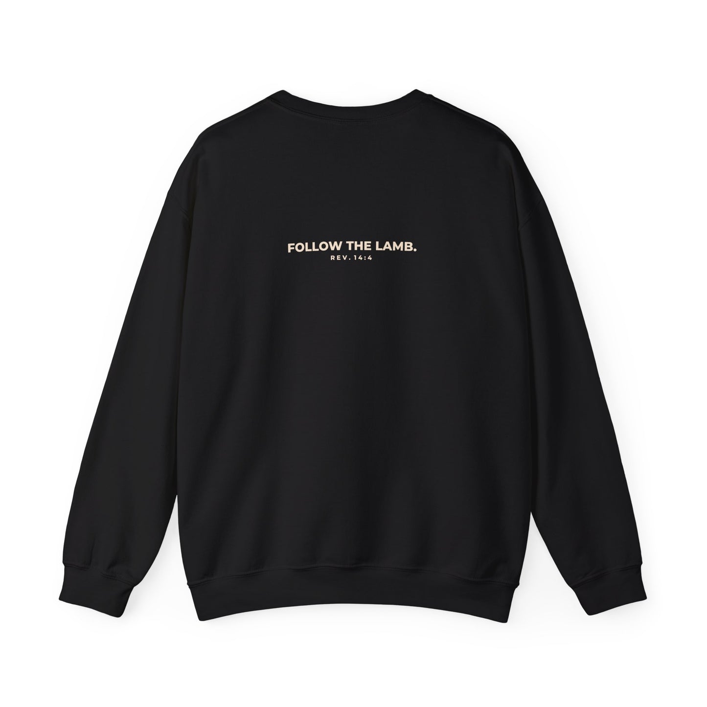 Crewneck Sweatshirt — 'When Men Play God' Beasts Graphic with 'Follow the Lamb' Back Text