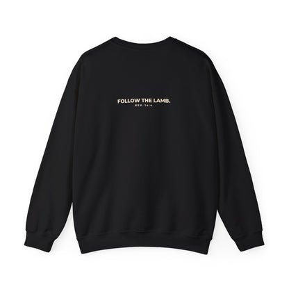 Crewneck Sweatshirt — 'When Men Play God' Beasts Graphic with 'Follow the Lamb' Back Text