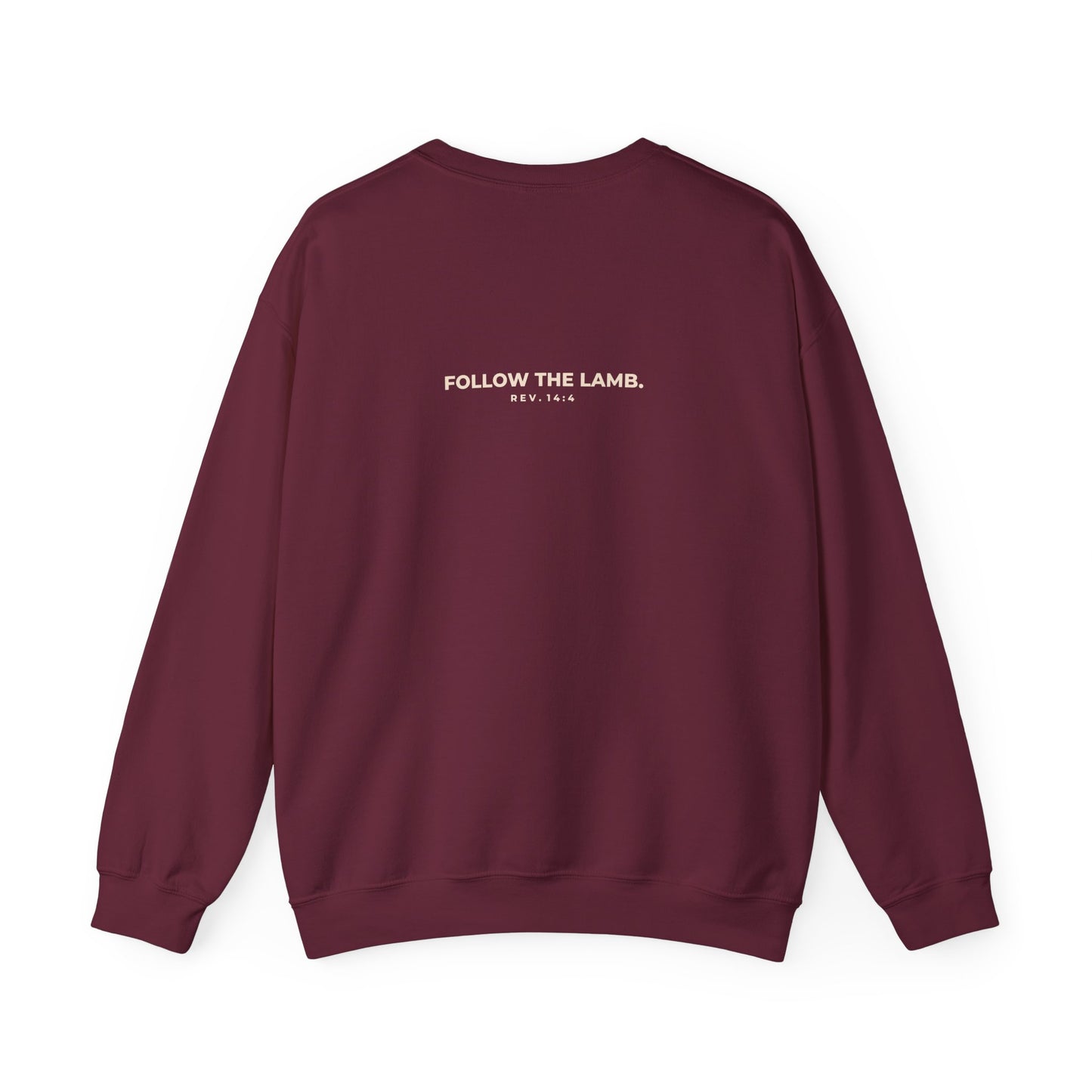Crewneck Sweatshirt — 'When Men Play God' Beasts Graphic with 'Follow the Lamb' Back Text