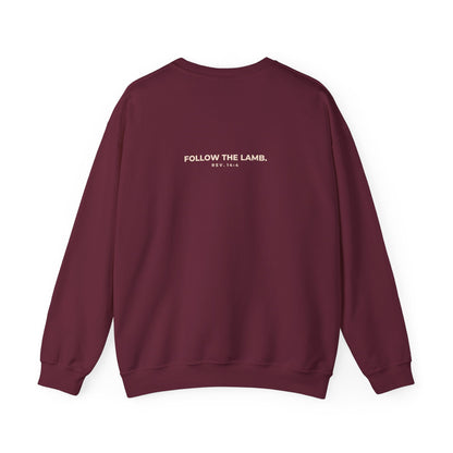 Crewneck Sweatshirt — 'When Men Play God' Beasts Graphic with 'Follow the Lamb' Back Text