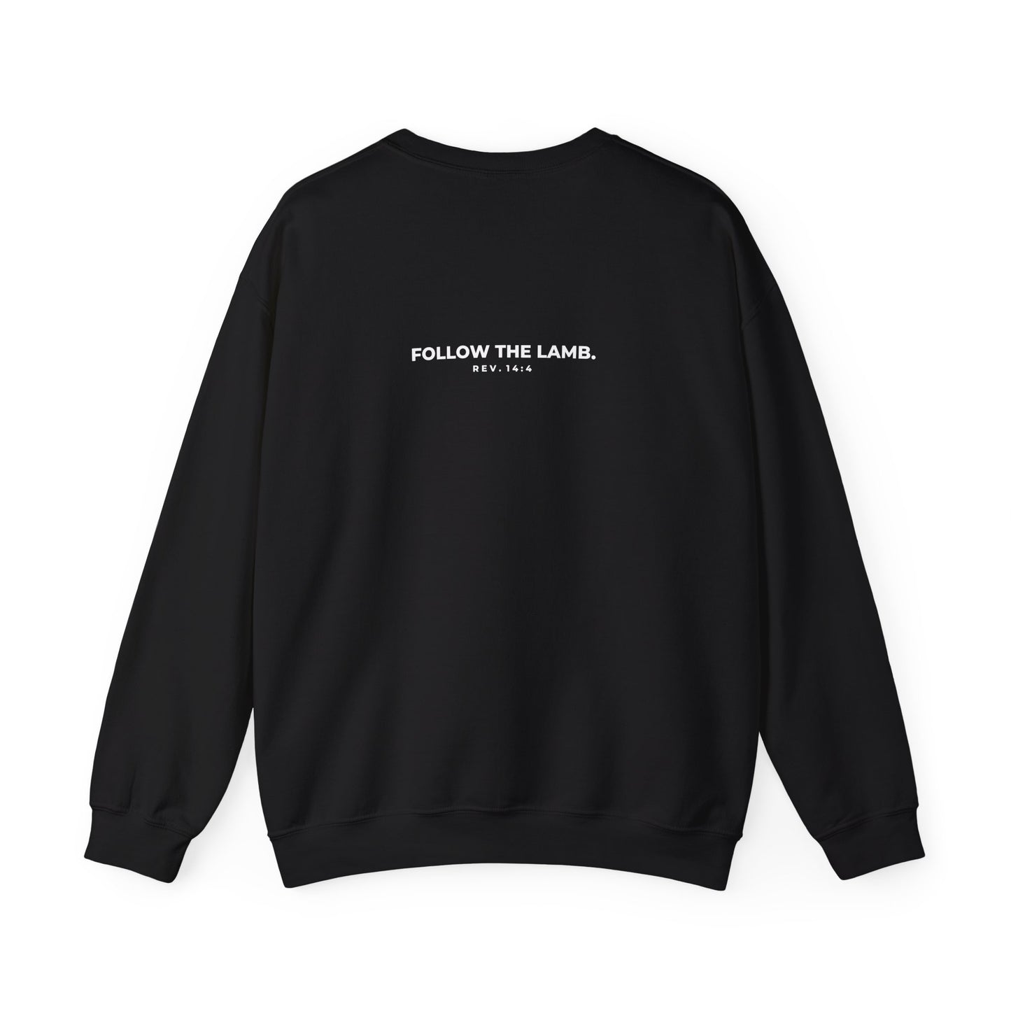 Crewneck Sweatshirt — 'When Men Play God' Beasts Linework Graphic with 'Follow the Lamb' Back Text
